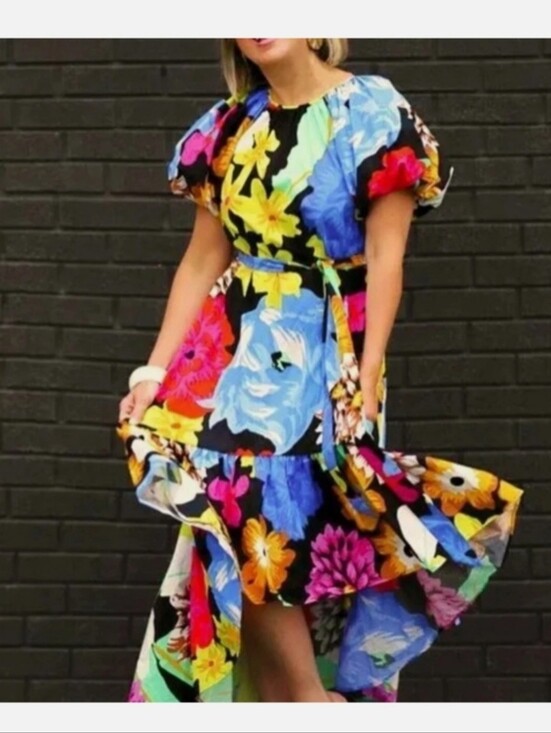 Christopher John Rogers Dresses & Skirts - Christopher John Rogers Black Floral High-Low Dress with Multicolor Blooms